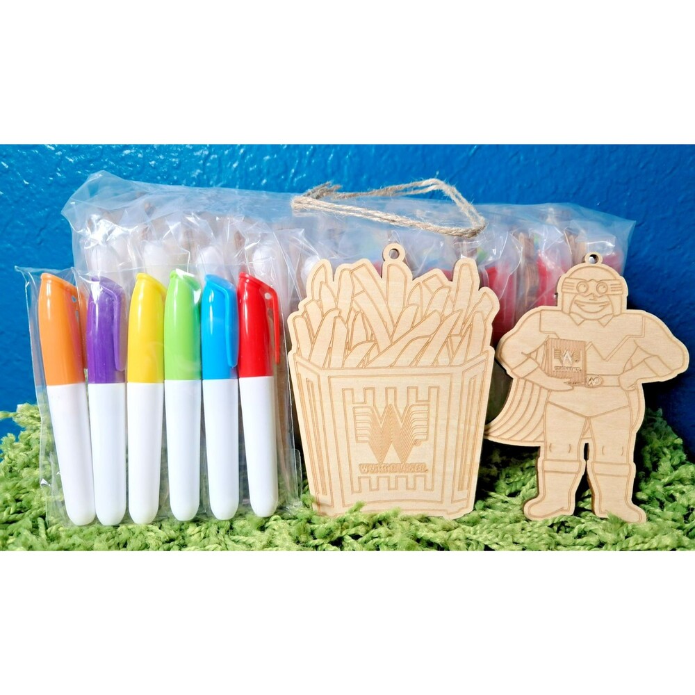 New 2 pack Whataburger Wood Christmas Ornament Party Child's Kid Color Craft Kit
